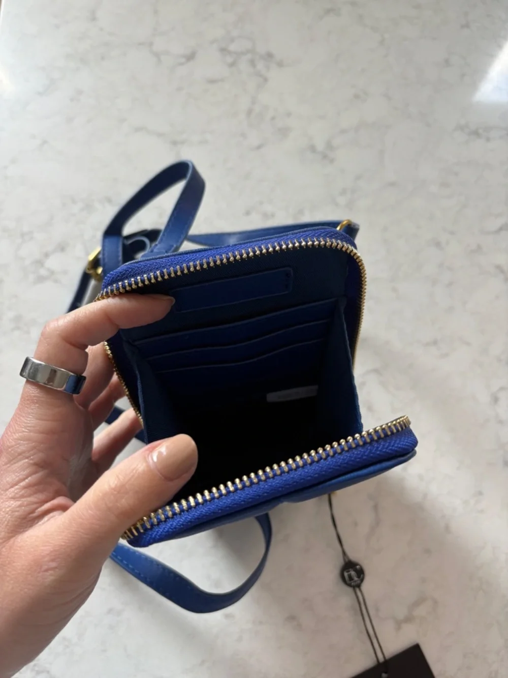 Crossbody Wallet and Phone Carrier - Cobalt Blue with Gold Hardware